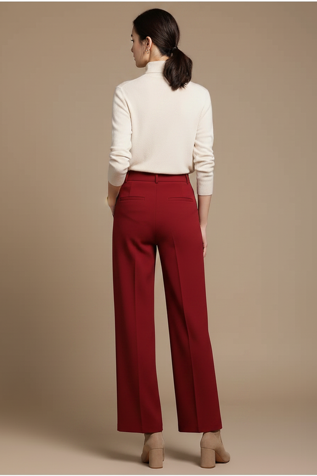 Pantalon Chino Rouge Taille Haute Ample Élégant - Gabardine - vue 2