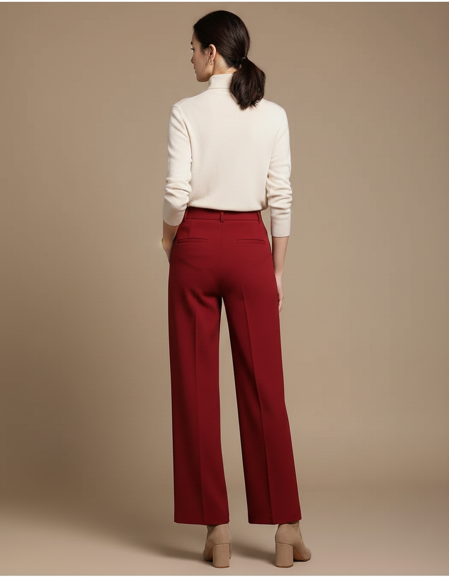 Pantalon Chino Rouge Taille Haute Ample Élégant - Gabardine - vue 2