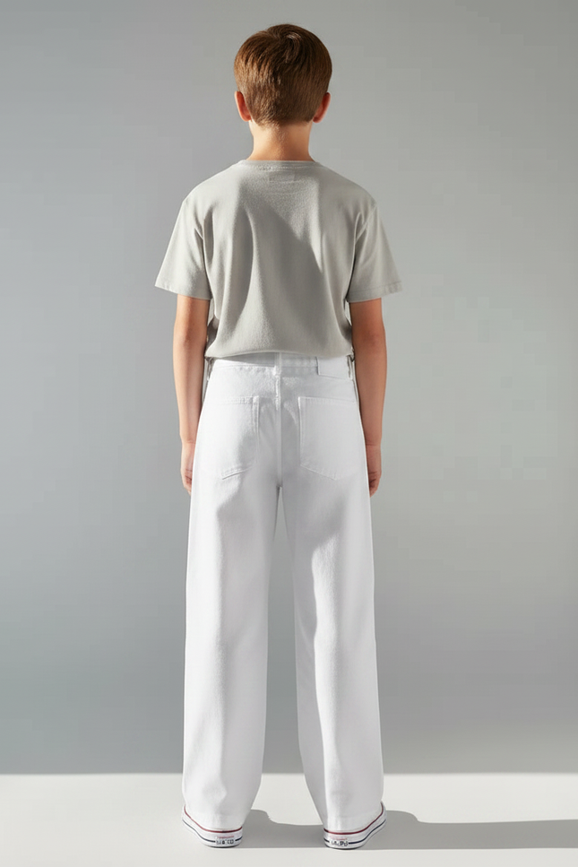 Pantalon Chino Blanc Ample Droit Enfant Coton - vue 2