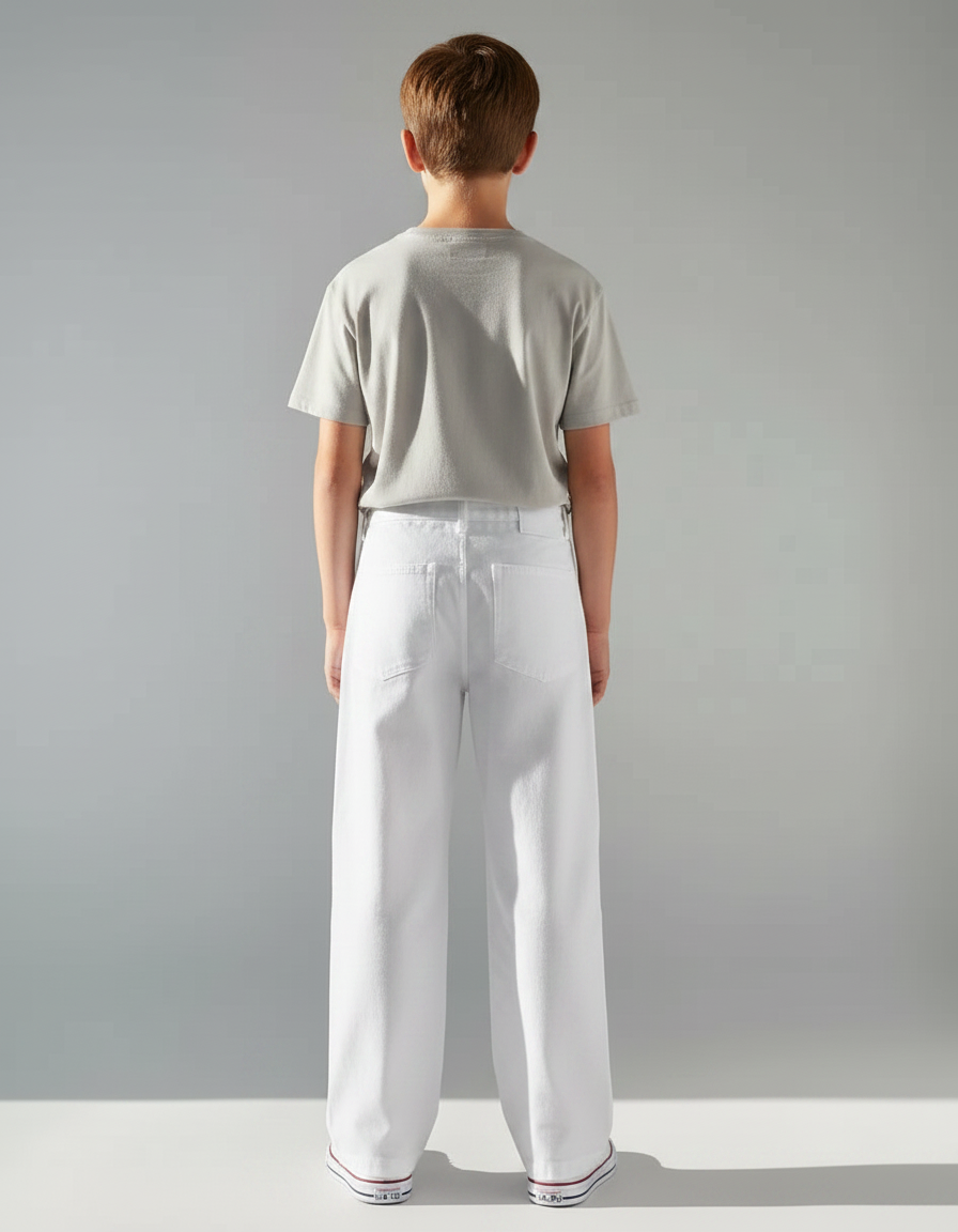 Pantalon Chino Blanc Ample Droit Enfant Coton - vue 2