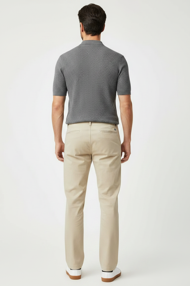 Pantalon Chino Beige Coton Décontracté Droit Homme - vue 2
