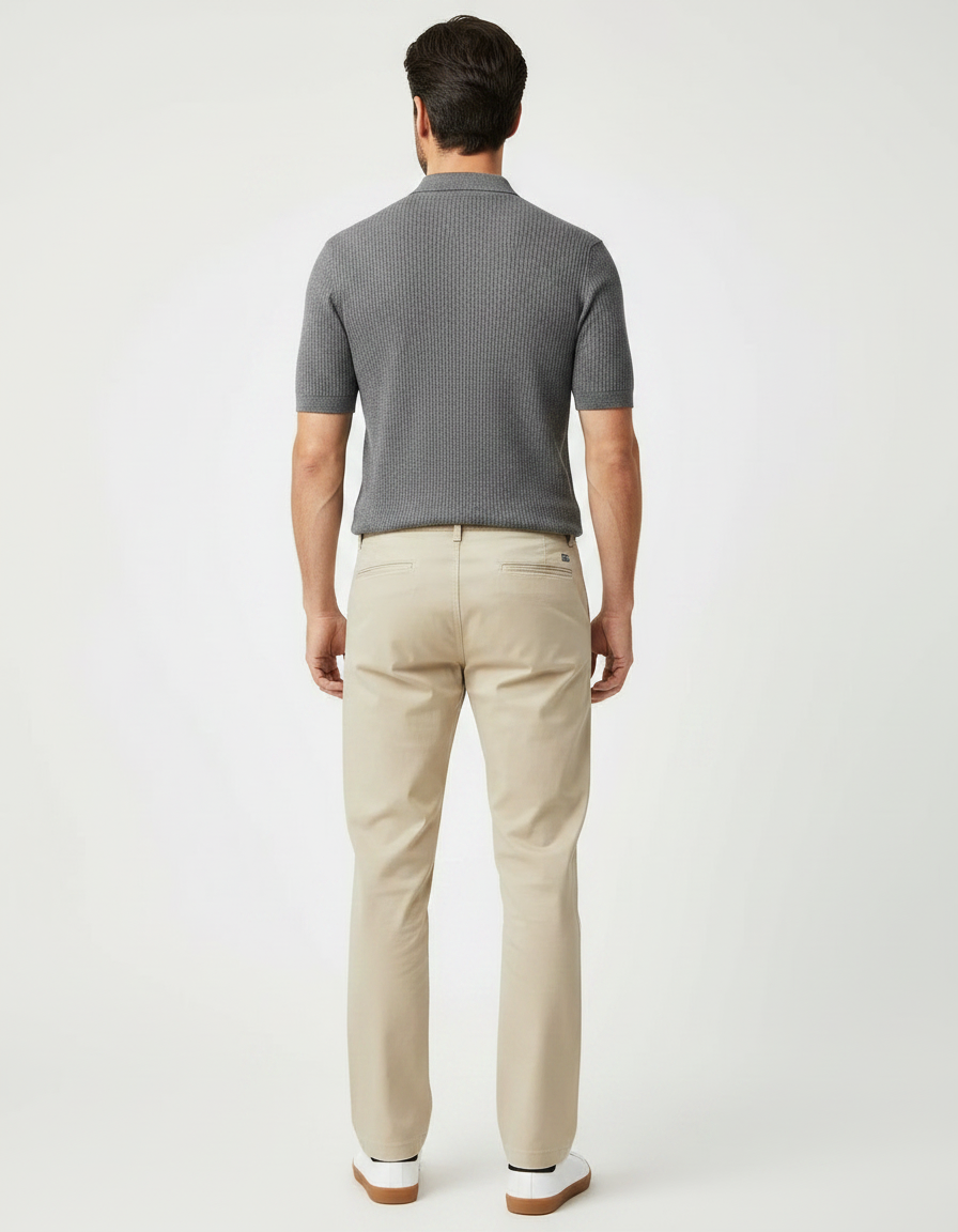 Pantalon Chino Beige Coton Décontracté Droit Homme - vue 2