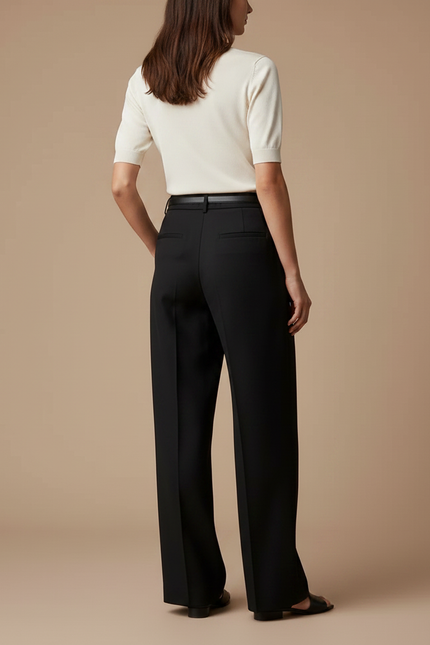 Pantalon Chino Noir Ample Plissé Élégant Femme - Gabardine - vue 2