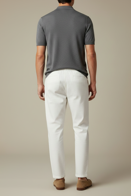 Pantalon Chino Blanc Coton Décontracté Ample Homme - vue 2