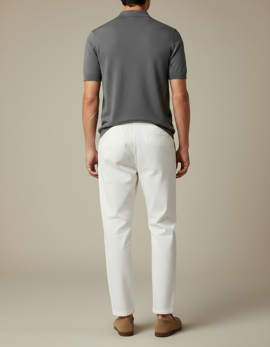 Pantalon Chino Blanc Coton Décontracté Ample Homme - vue 2