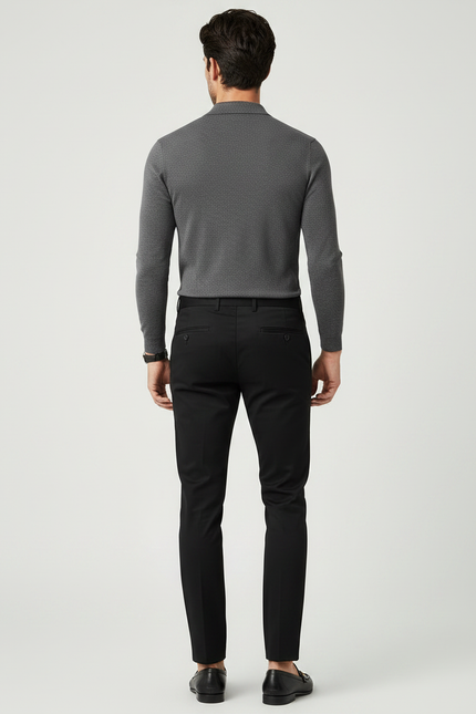 Pantalon Chino Homme Noir Slim Élégant Décontracté - Gabardine - vue 2