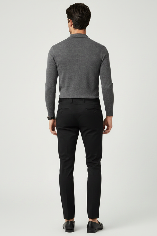 Pantalon Chino Homme Noir Slim Élégant Décontracté - Gabardine - vue 2