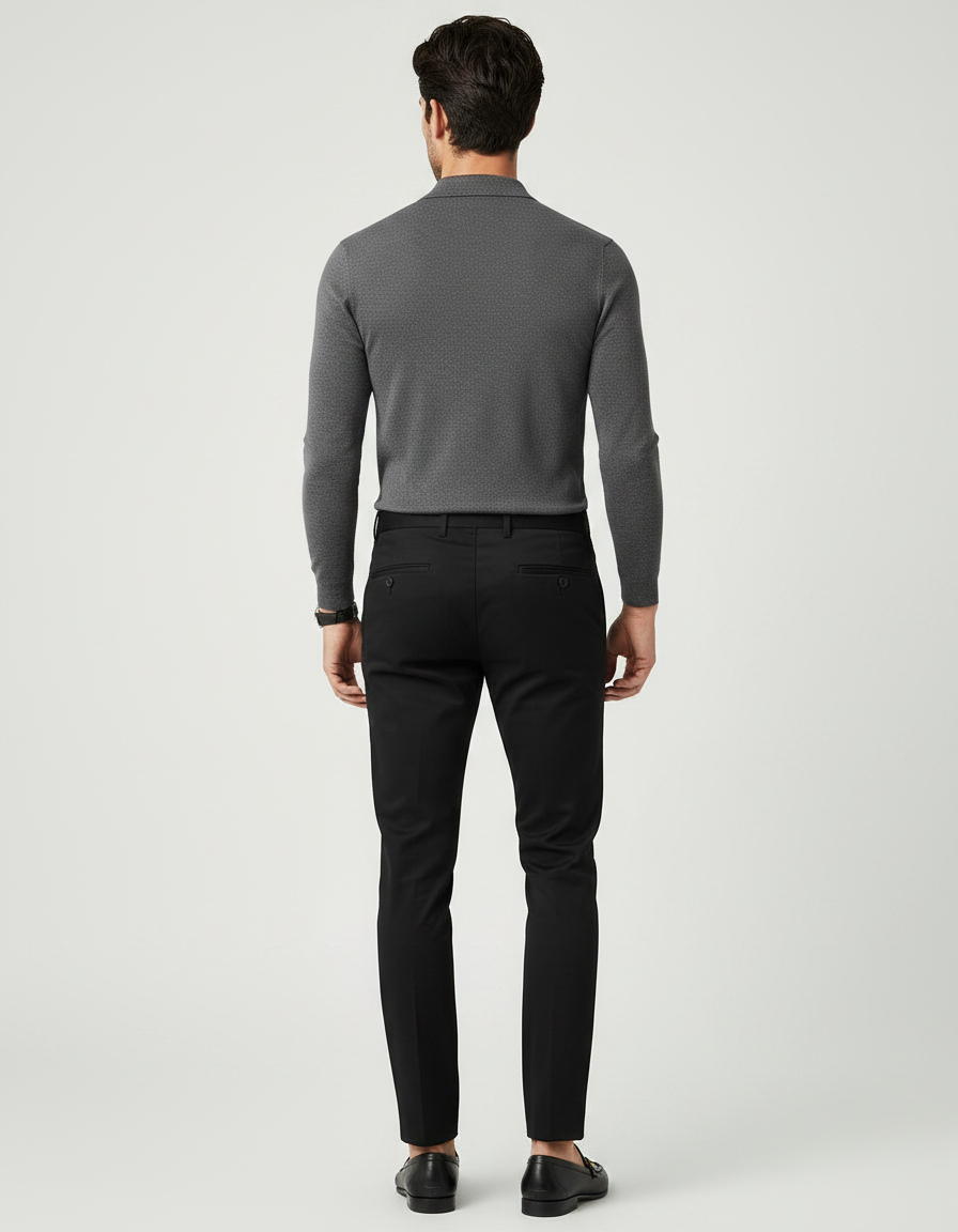 Pantalon Chino Homme Noir Slim Élégant Décontracté - Gabardine - vue 2