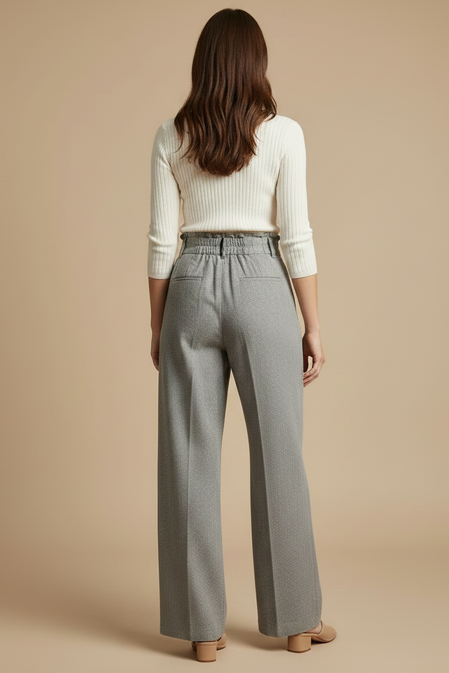 Pantalon Chino Gris Fluide Taille Haute Femme - Tweed - vue 2