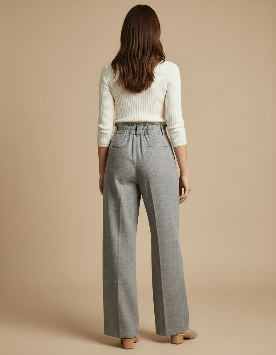 Pantalon Chino Gris Fluide Taille Haute Femme - Tweed - vue 2