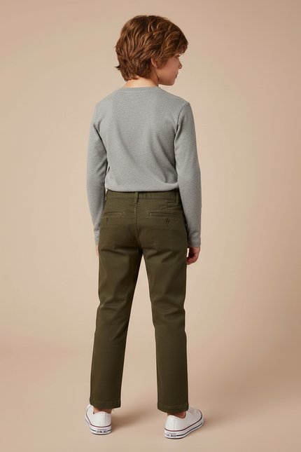 Pantalon Chino Kaki Coton Droit Décontracté Enfant - vue 2
