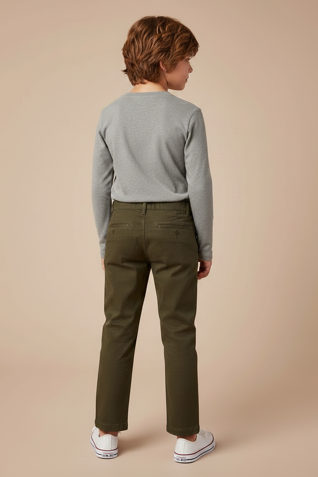 Pantalon Chino Kaki Coton Droit Décontracté Enfant - vue 2