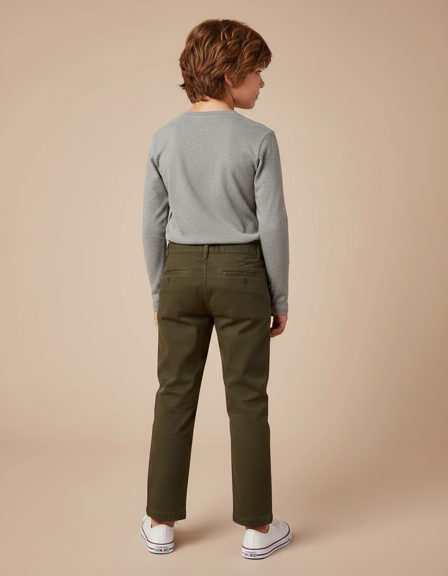 Pantalon Chino Kaki Coton Droit Décontracté Enfant - vue 2