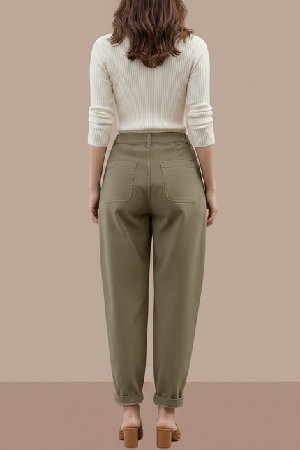 Pantalon Chino Coupe Carotte - Kaki Gabardine - vue 2
