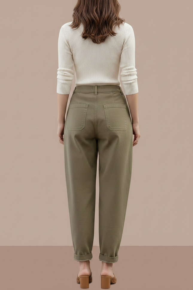 Pantalon Chino Coupe Carotte - Kaki Gabardine - vue 2