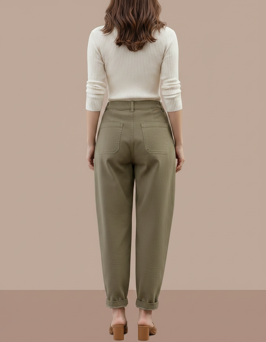 Pantalon Chino Coupe Carotte - Kaki Gabardine - vue 2