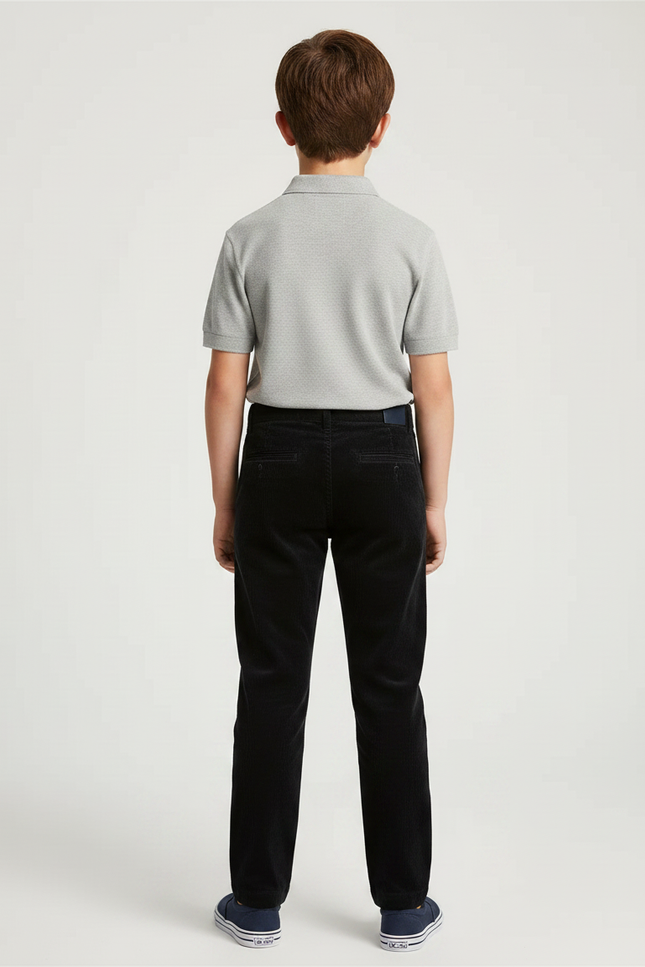 Pantalon Chino Noir Velours Côtelé Droit Garçon - Cordé - vue 2