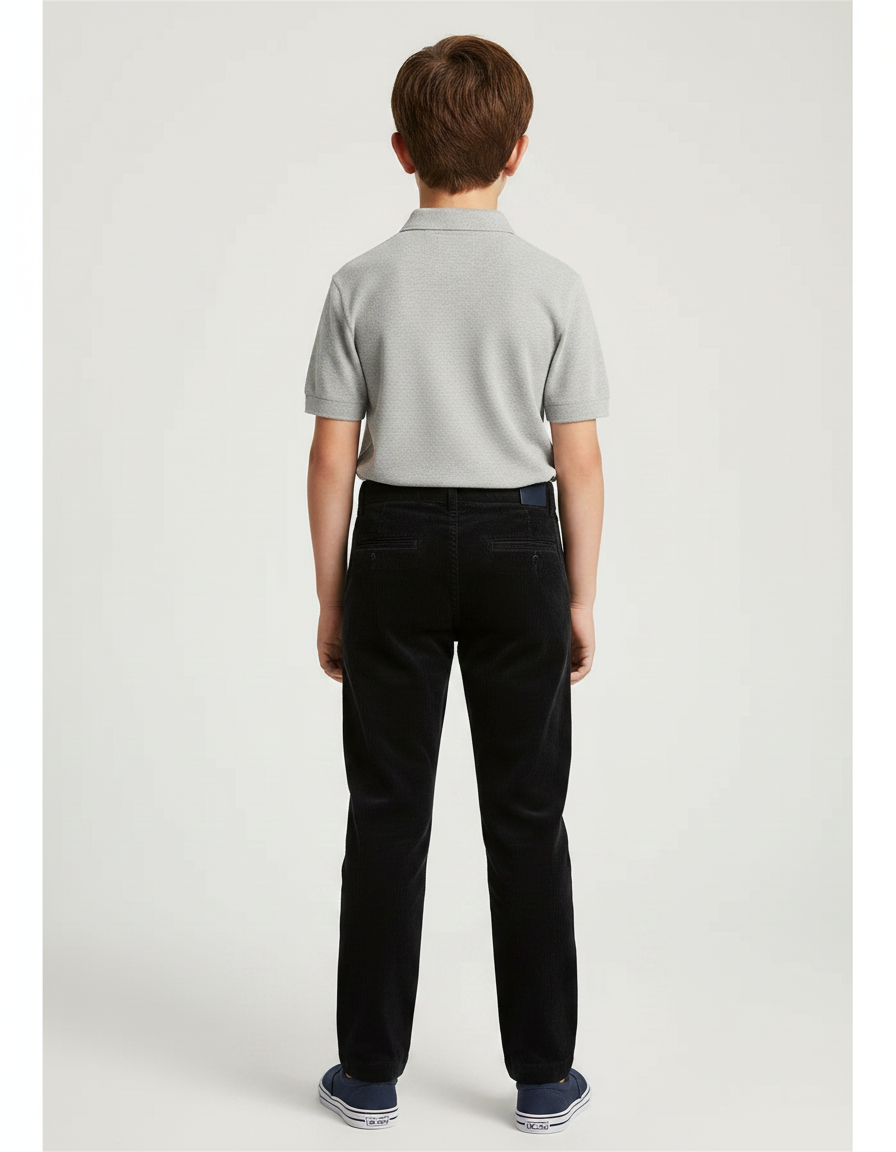 Pantalon Chino Noir Velours Côtelé Droit Garçon - Cordé - vue 2