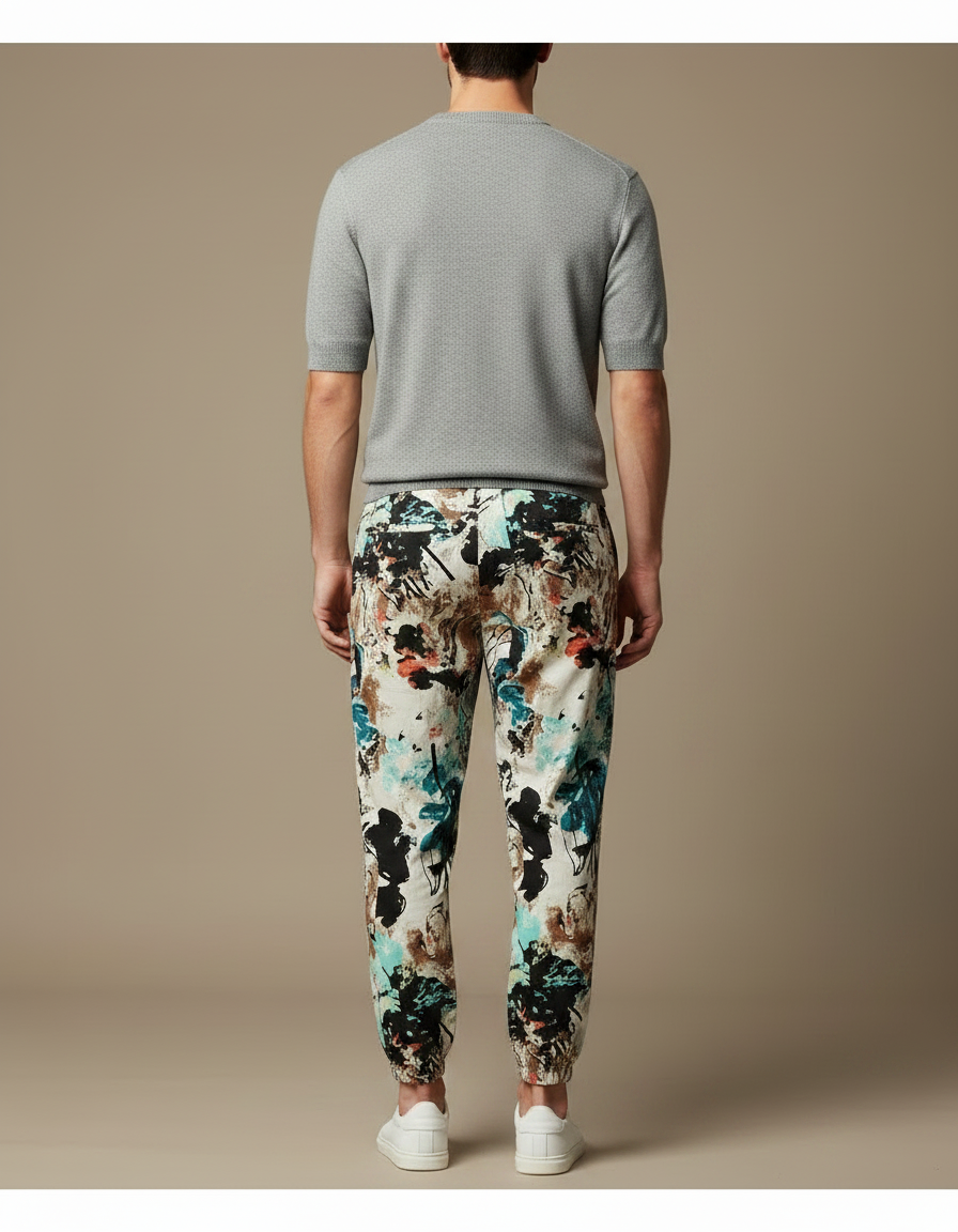 Pantalon Chino Imprimé Floral Ample Coton Léger - Multicolore - vue 2