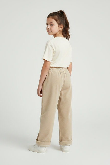 Pantalon Chino Beige Côtelé Droit Ample Enfant - Cordé - vue 2