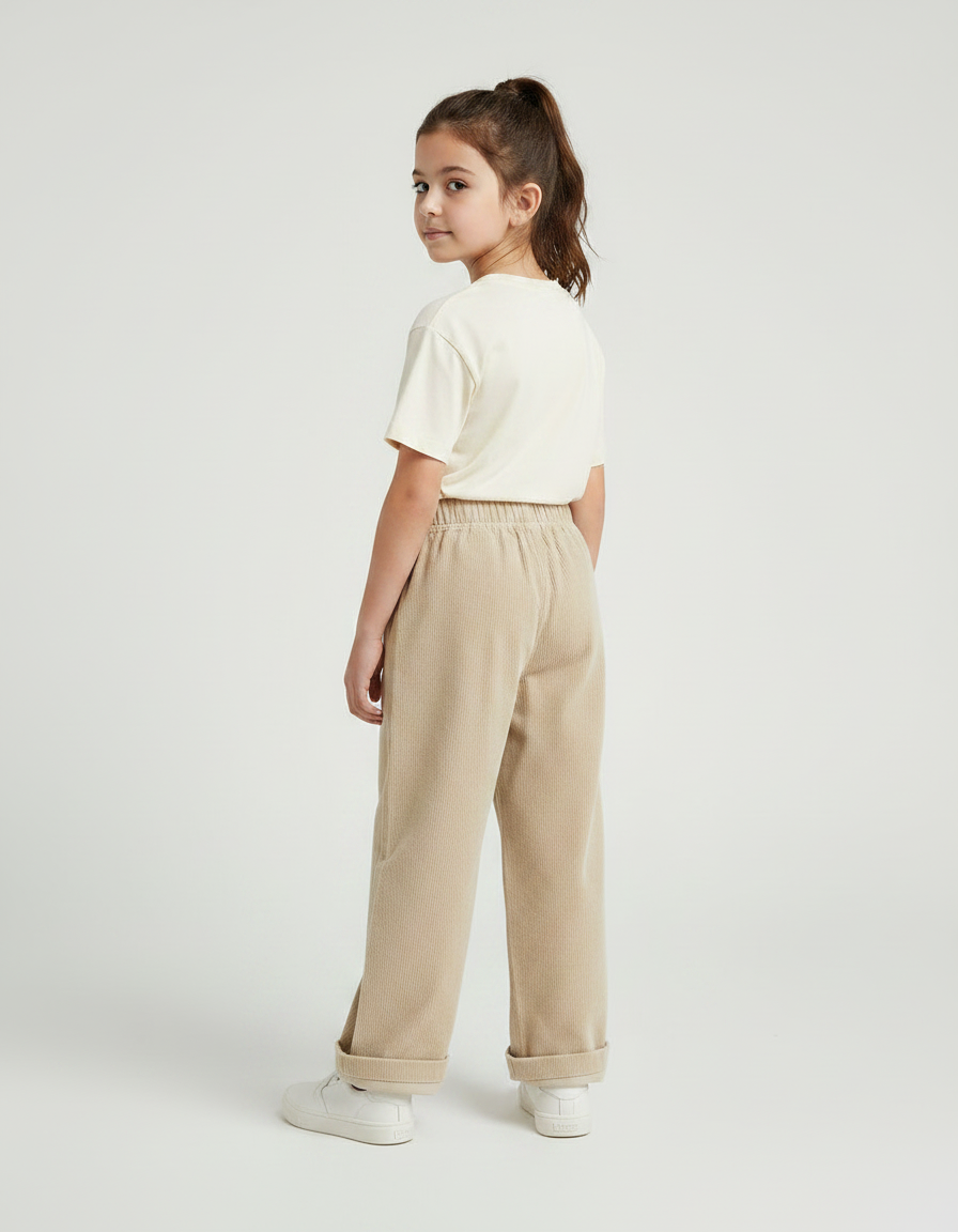 Pantalon Chino Beige Côtelé Droit Ample Enfant - Cordé - vue 2