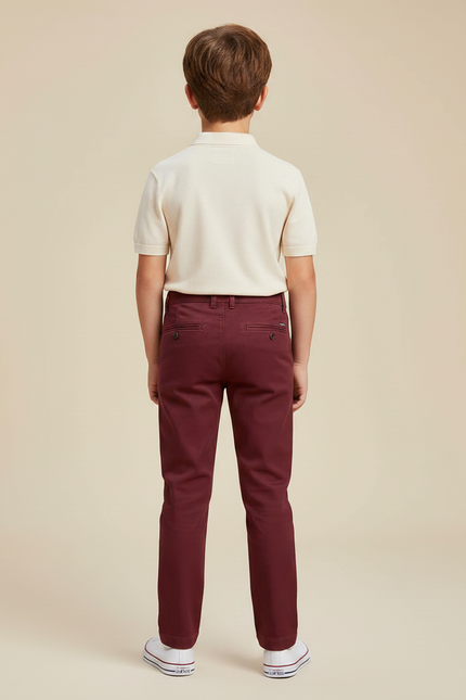 Pantalon Chino Bordeaux Coton Slim Garçon Élégant - vue 2
