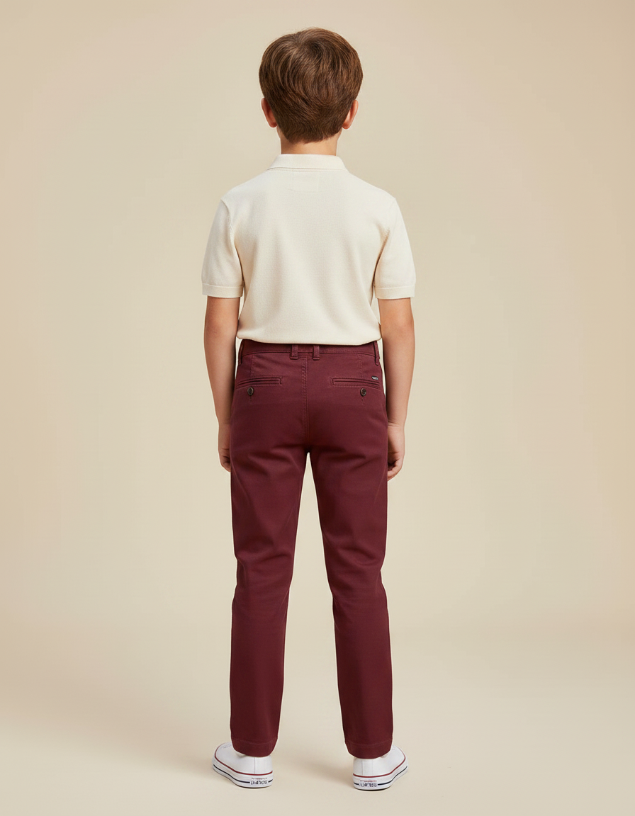 Pantalon Chino Bordeaux Coton Slim Garçon Élégant - vue 2