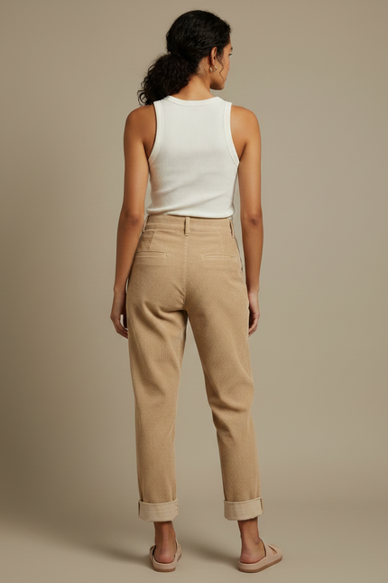 Pantalon Chino Beige Côtelé Ample Décontracté Femme - Cordé - vue 2