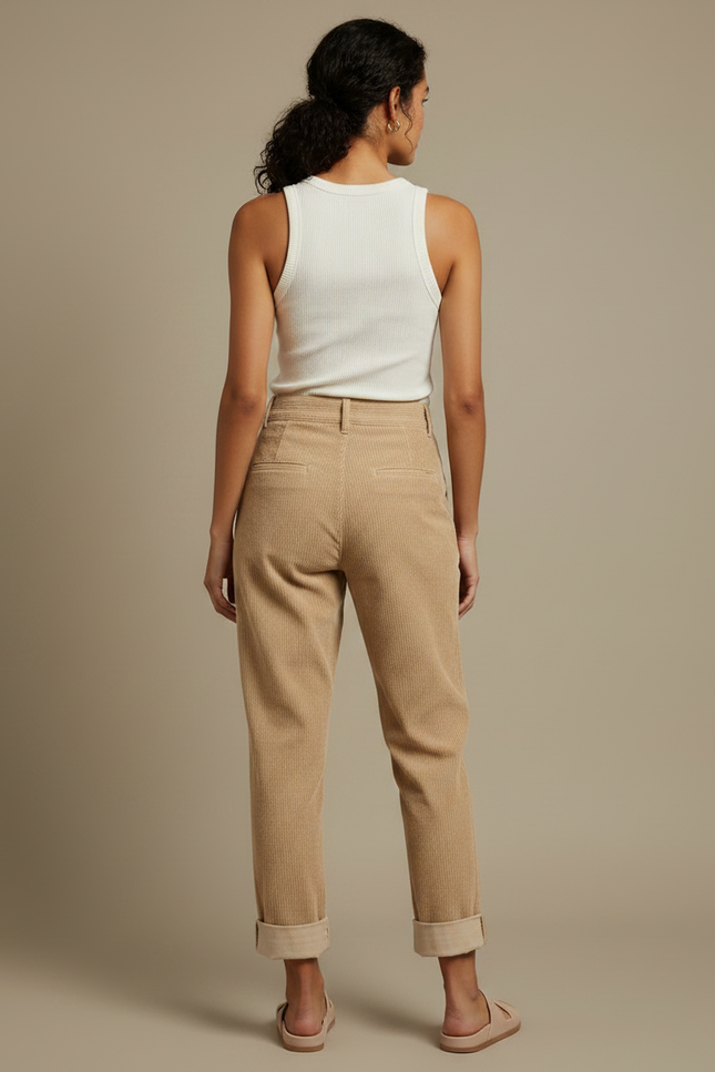 Pantalon Chino Beige Côtelé Ample Décontracté Femme - Cordé - vue 2