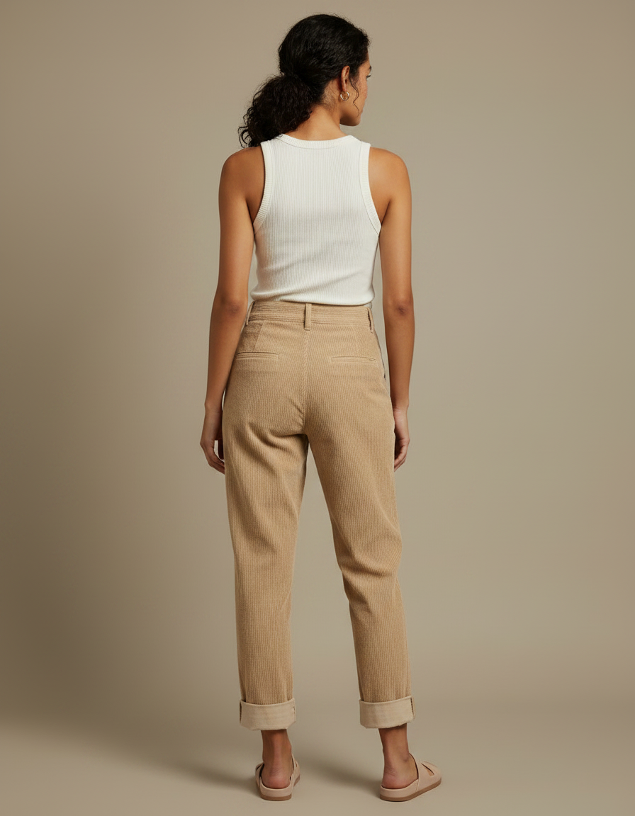 Pantalon Chino Beige Côtelé Ample Décontracté Femme - Cordé - vue 2
