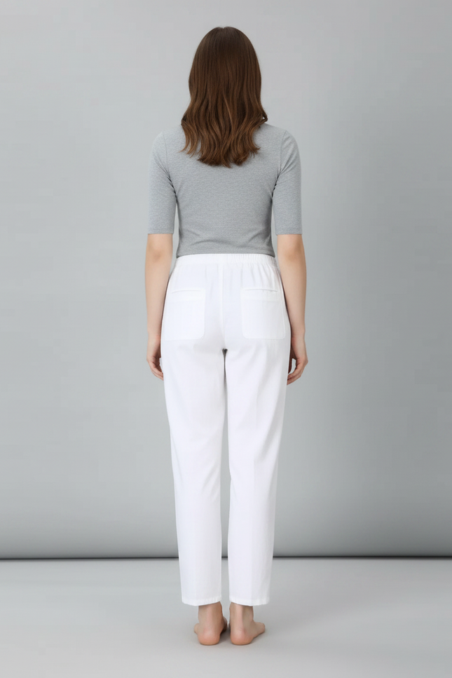 Pantalon Chino Blanc Droit Décontracté Coton Femme - vue 2