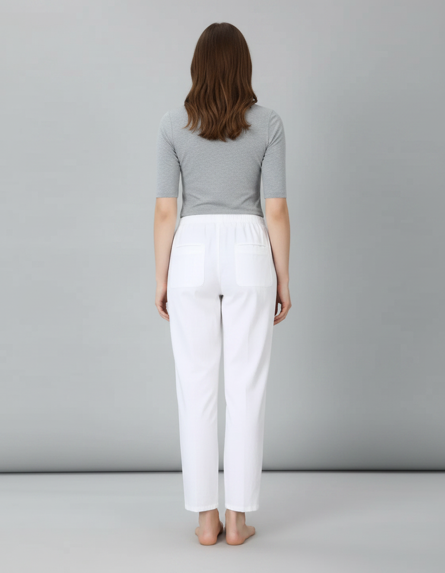 Pantalon Chino Blanc Droit Décontracté Coton Femme - vue 2