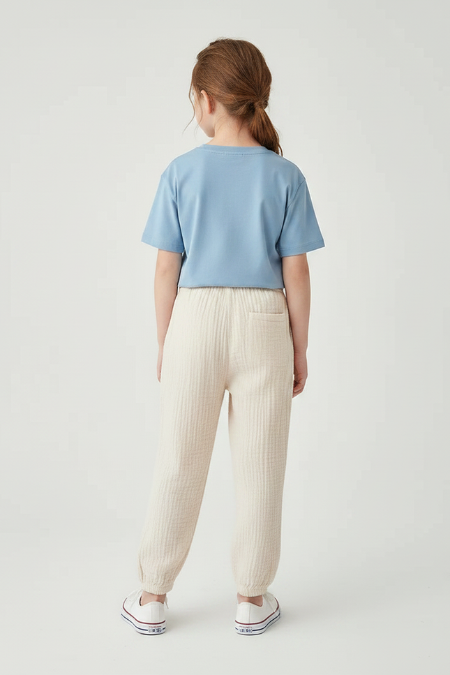 Pantalon Chino Beige Ample Texturé Enfant Décontracté - Lin - vue 2