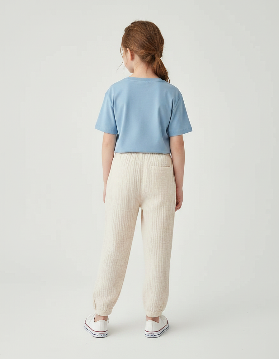 Pantalon Chino Beige Ample Texturé Enfant Décontracté - Lin - vue 2