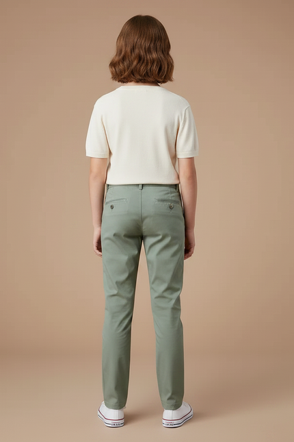 Pantalon Chino Vert Kaki Droit Coton Fille Décontracté - Gabardine - vue 2