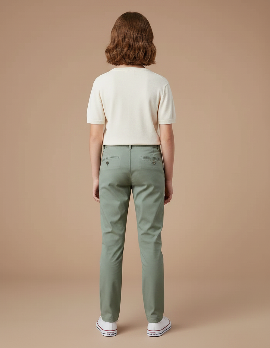Pantalon Chino Vert Kaki Droit Coton Fille Décontracté - Gabardine - vue 2
