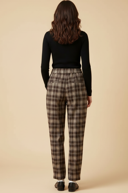 Pantalon Chino Carreaux Marron Ample Confortable Hiver - Tweed - vue 2