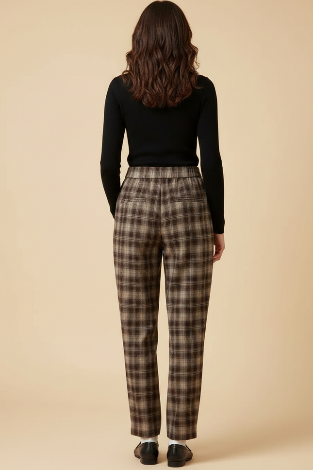 Pantalon Chino Carreaux Marron Ample Confortable Hiver - Tweed - vue 2