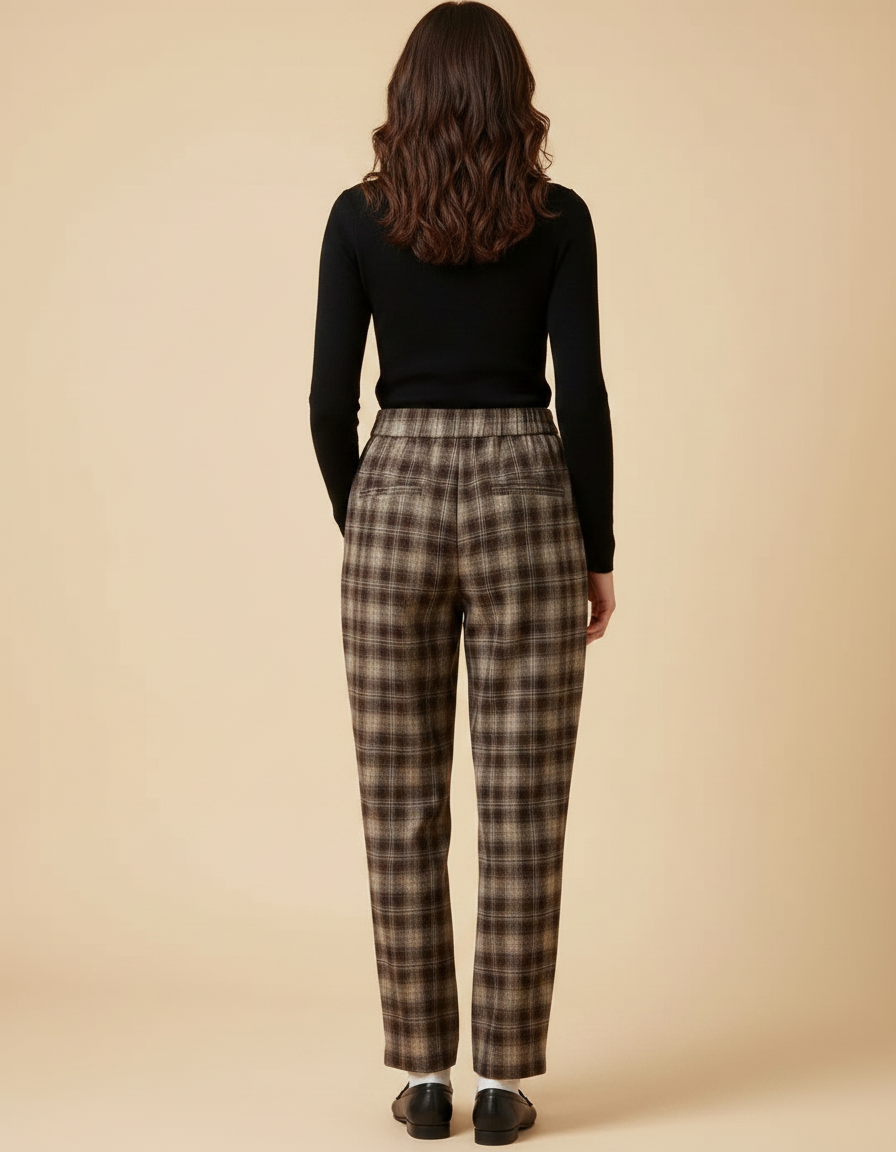 Pantalon Chino Carreaux Marron Ample Confortable Hiver - Tweed - vue 2