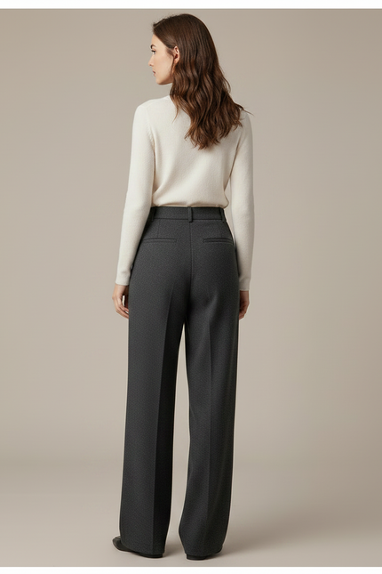 Pantalon Chino Gris Laine Ample Élégant Femme - vue 2
