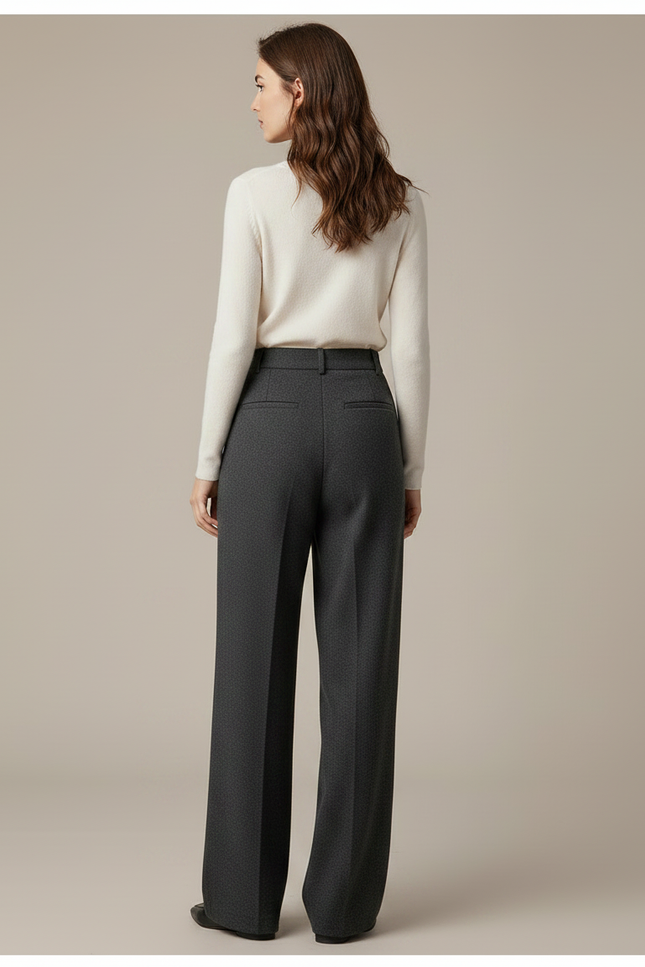 Pantalon Chino Gris Laine Ample Élégant Femme - vue 2