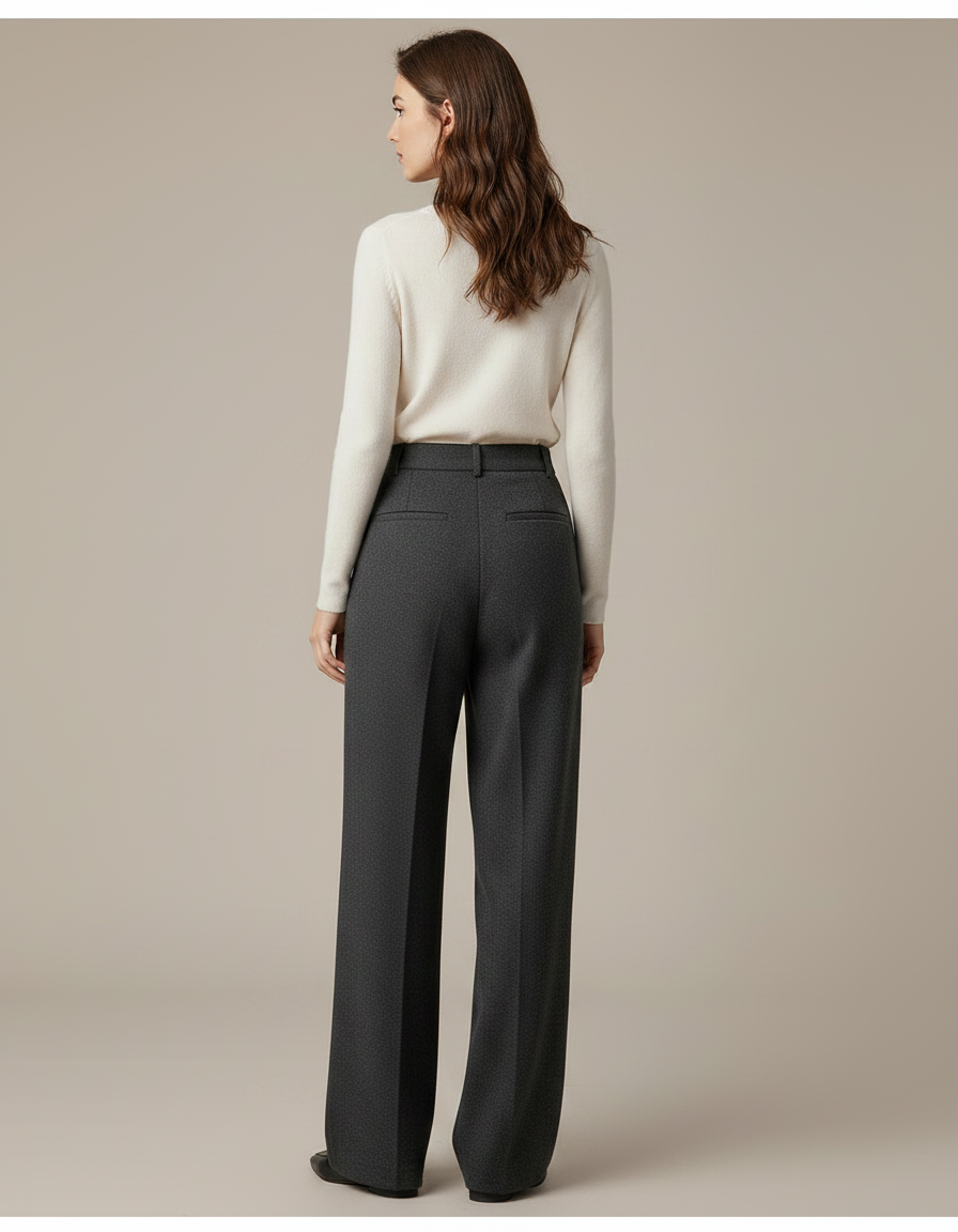 Pantalon Chino Gris Laine Ample Élégant Femme - vue 2