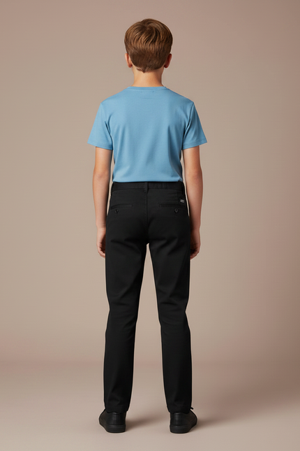 Pantalon Chino Noir Coton Coupe Droite Garçon Uni - vue 2