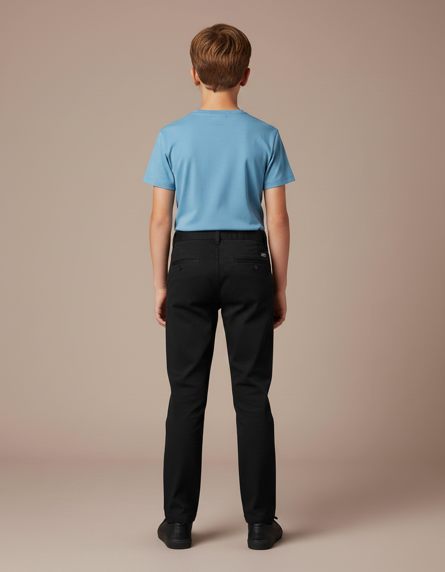 Pantalon Chino Noir Coton Coupe Droite Garçon Uni - vue 2