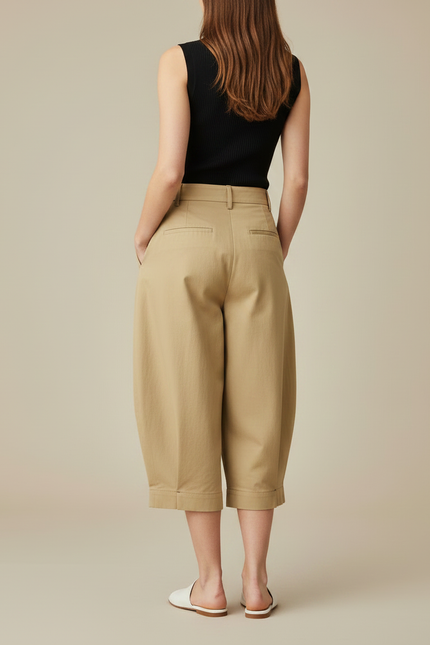 Pantalon Chino Kaki Ample Coton Plissé Décontracté Femme - vue 2