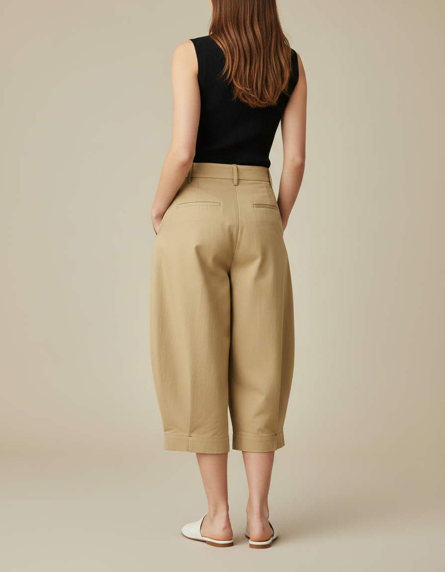 Pantalon Chino Kaki Ample Coton Plissé Décontracté Femme - vue 2