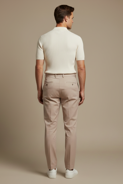 Pantalon Chino Beige Plissé Élégant Homme - Gabardine - vue 2