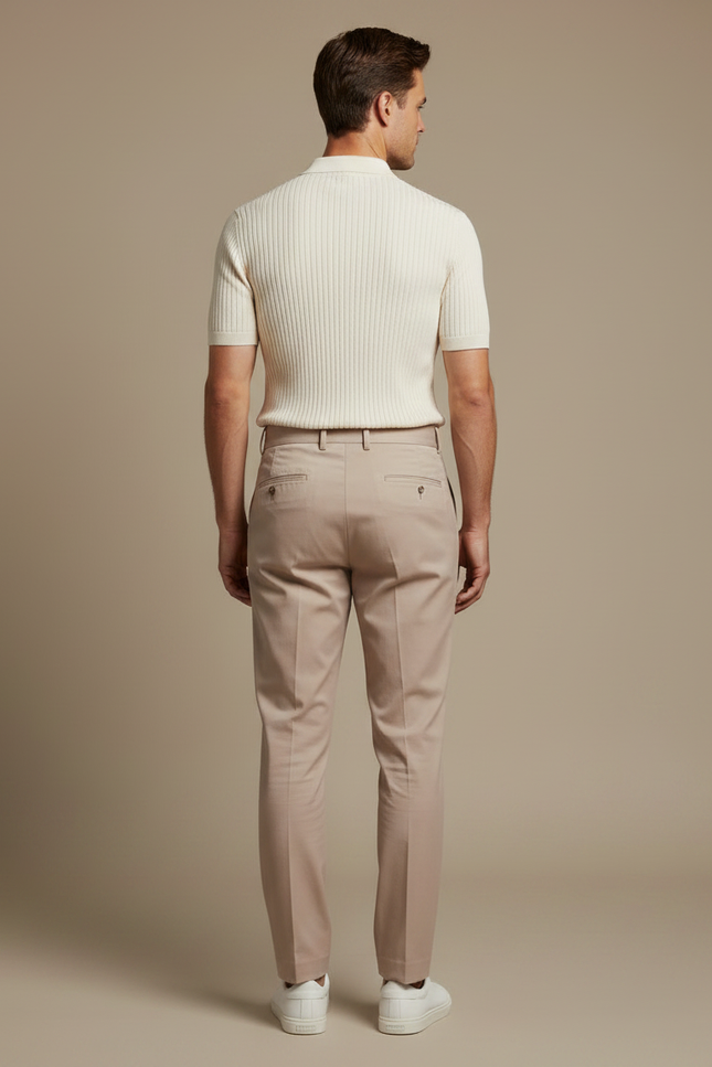 Pantalon Chino Beige Plissé Élégant Homme - Gabardine - vue 2