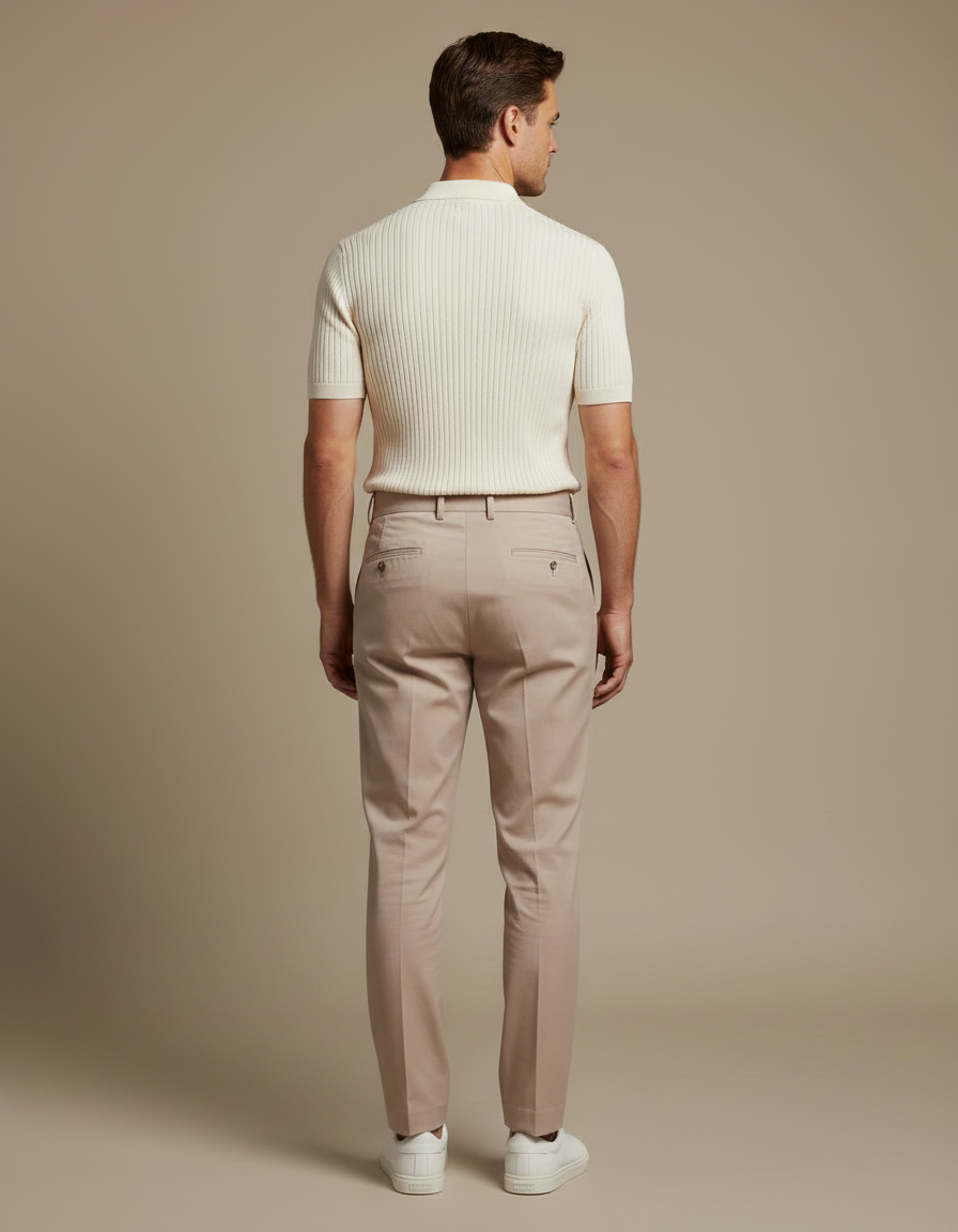 Pantalon Chino Beige Plissé Élégant Homme - Gabardine - vue 2