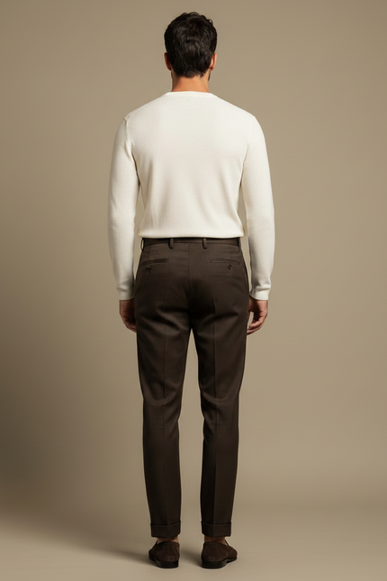 Pantalon Chino Marron Plissé Élégant Slim Homme - Laine - vue 2